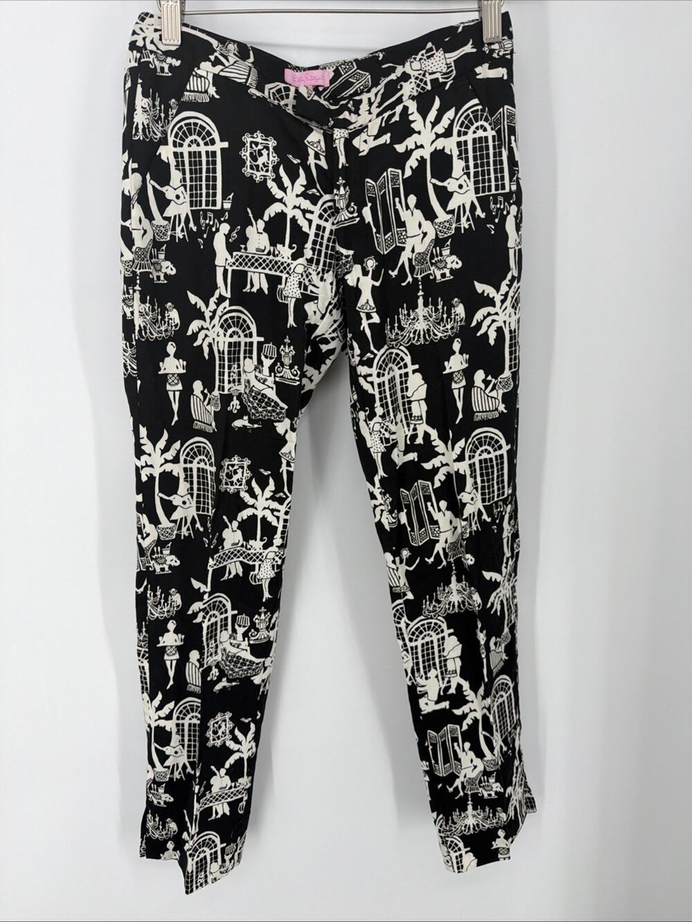 EUC Lilly Pulitzer strapless Bowen Pants - Late Night Toile, Black White, Sz 0